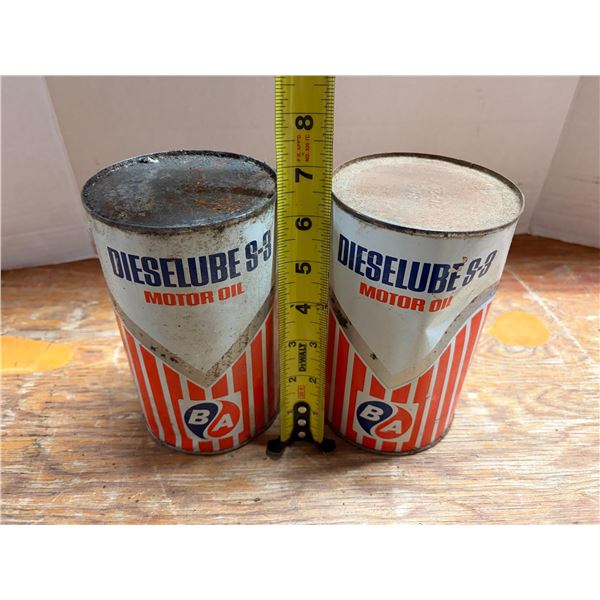 Vintage (2) Imperial Quart metal motor oil cans from the British American Oil Company (B/A).