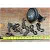 Image 1 : Vintage and antique farm implement hardware, including hand-forged iron harness parts, single-tree/d