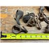 Image 2 : Vintage and antique farm implement hardware, including hand-forged iron harness parts, single-tree/d