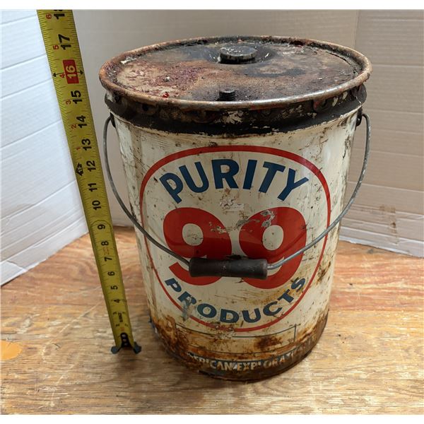Vintage 1-pound or small-format metal grease tin featuring the classic red and yellow Shell pecten l