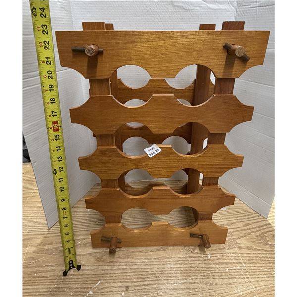 Vintage mid-century modern wooden stackable wine rack features a honey-toned finish and interlocking