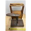 Image 3 : Antique wooden shoe shine box and Antique cast iron cobbler's shoe anvil and last mounted on a woode