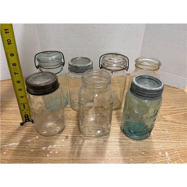 Vintage and antique glass canning and fruit jars.