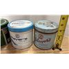 Image 3 : Vintage Canadian tobacco and cigarette tins alongside a decorative English Toffee tin.