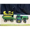 Image 1 : Vintage Tonka tractor and trailer set, paired here with a yellow and black Tonka crawler/loader toy 
