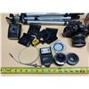 Image 2 : Collection of vintage photography equipment,. (It includes Camera, Camera Lenses, Tri-pot, Navigatio