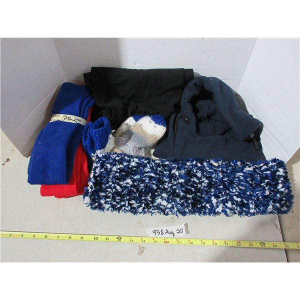 Clothing and winter items(socks, scraf, blanket, and face cover)