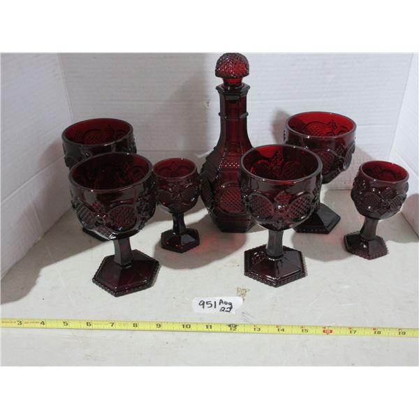 Avon Cape Cod collection ruby red deconter and matching goblets