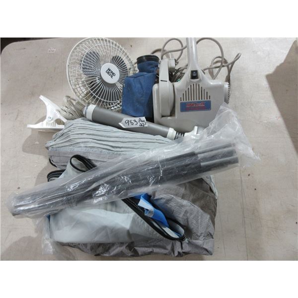 Wind Devilfan, single person tent with polls, and Little Luxll vaccum, and Body benefits roller (Unt