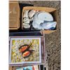 Image 6 : Pallet of misc items- dishes, bag holder, tin, lach hook design patterns
