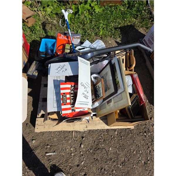 Pallet of misc items- Vacuum,skis, puzzles