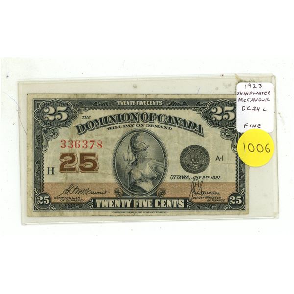 1923 25 Cents Shinplaster. McCavour-Saunders signatures. BC-24c. Fine.