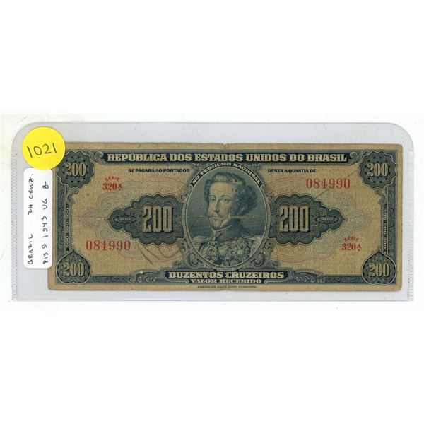 Brazil. 1943 200 Cruzeiros. VG.