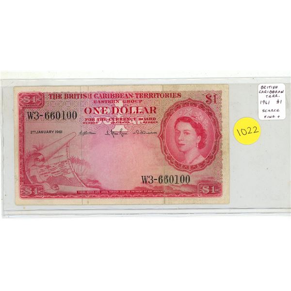 British Caribbean Territories. 1961 $1. Fine+. Scarce.