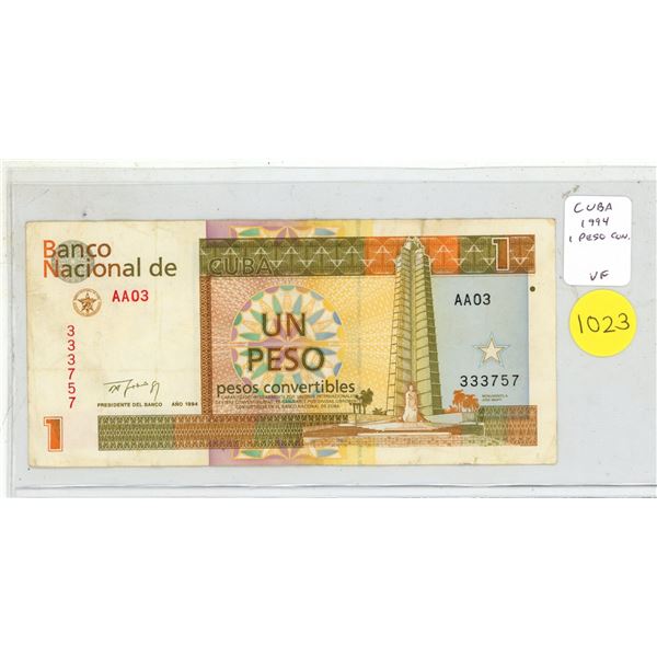 Cuba. 1994 1 Convertible Peso. VF.