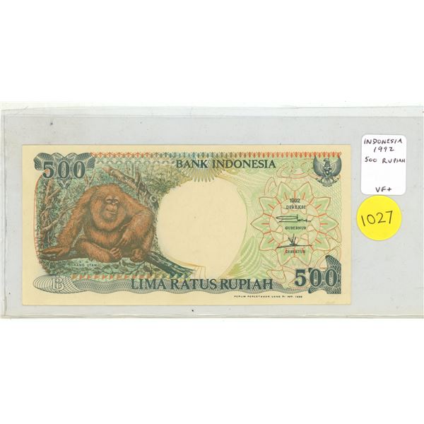 Indonesia. 1972 500 Rupiah. Orangutan. VF+.