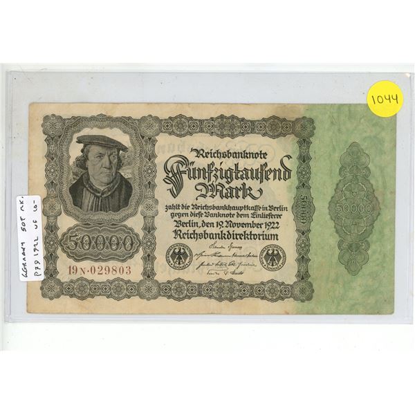 Germany – Weimar Republic. 1922 50,000 Mark Reichsbanknote. VF.