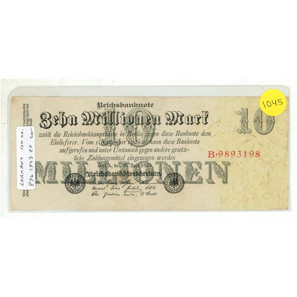 Germany – Weimar Republic. 1923 10 Million Mark Reichsbanknote. EF.
