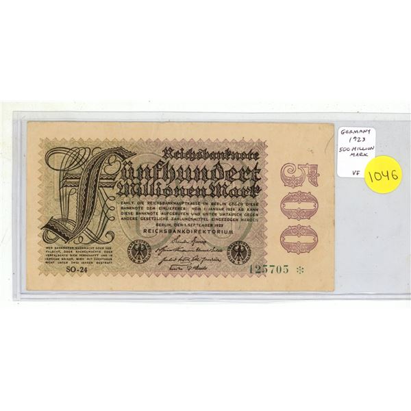 Germany – Weimar Republic. 1923 500 Million Mark Reichsbanknote. VF.
