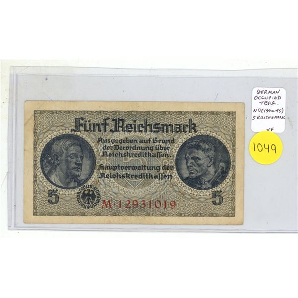 German Occupied Territories during World War II. ND (1940 – 1945) 5 Reichsmark. Eagle and S