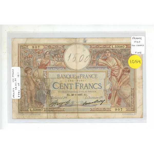 France. 1937 100 Francs. VF.