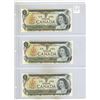Image 1 : Canada. Set of 3 1973 $1 notes with Consecutive Serial Numbers. Crow-Bouey signatures. AMZ Prefix. B