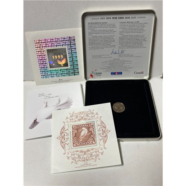 1999 - 2000 Official Millennium Keepsake as issued by Canada Post. 3 different Mint Stamps plus a 20