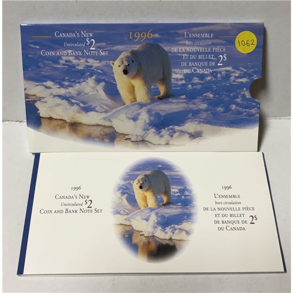 1996 Canada’s New Uncirculated $2 Coin and Bank Note Set. With Specimen $2 Toonie and Uncir