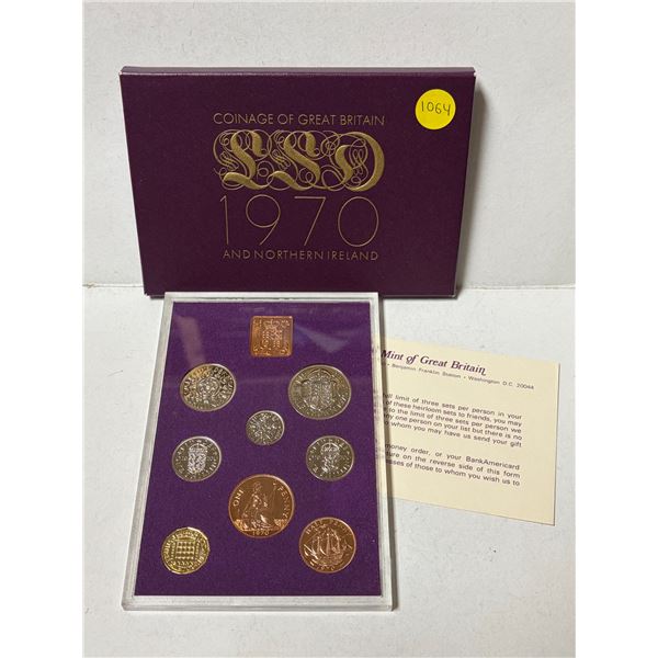 1970 Proof Coinage of Great Britain and Northern Ireland. The last year of Decimal Coinage. Housed i