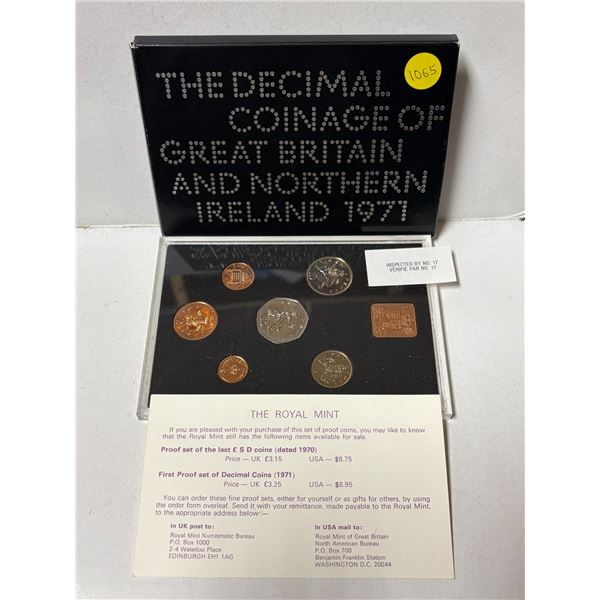 1971 Proof Decimal Coinage of Great Britain and Northern Ireland. The first year of Decimal Coinage.