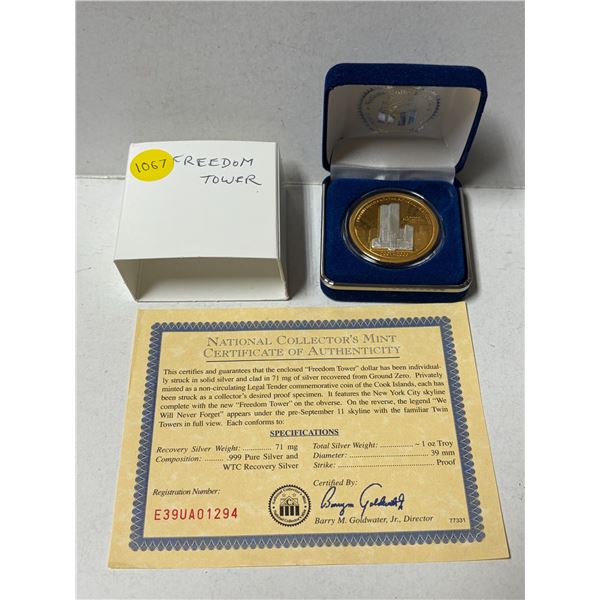2001 – 2006 National Collector’s Mint Freedom Tower .999 pure Silver Dollar. Proof