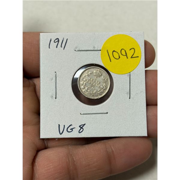 1911 Canadian Silver 5 Cents. First issue of George V. VG8.