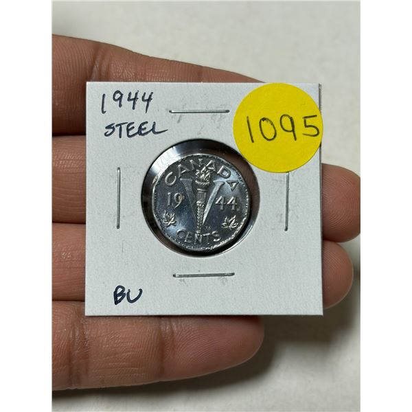 1944 Canadian 5 Cents. Torch and V For Victory. The first Steel 5 Cents. BU.
