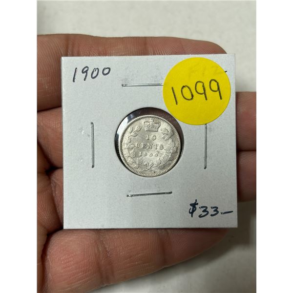 1900 Canadian Victorian Silver 10 Cents. F12.