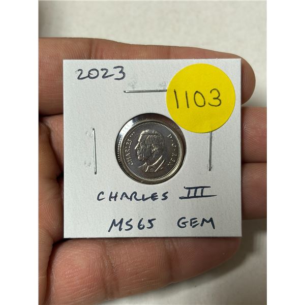 2023 King Charles III Canadian 10 Cents. First issue of the new king. MS65 Gem Uncirculated.