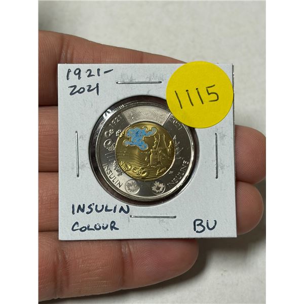 1921 – 2021 100th Anniversary of Insulin $2 Toonie. Doctors Banting and Best. Colourized. B