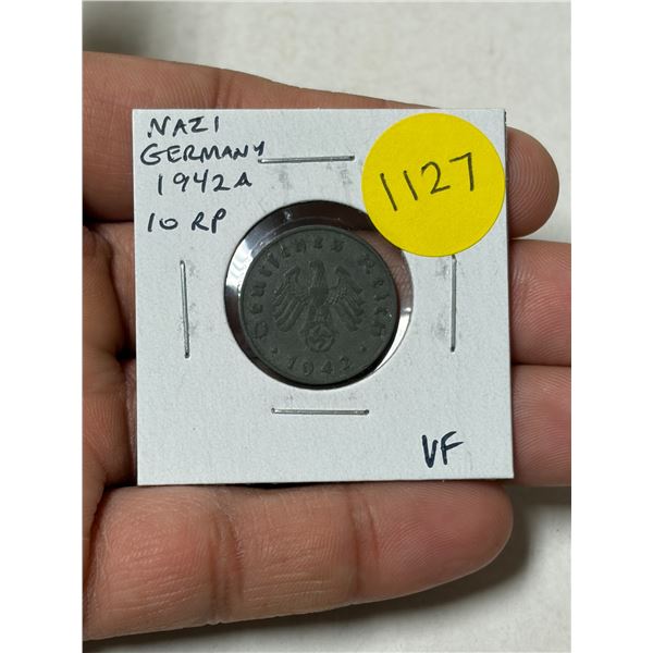 Germany – Nazi Third Reich. 1942A 10 Reichspfennig. Berlin Mint. Eagle and Swastika. VF.
