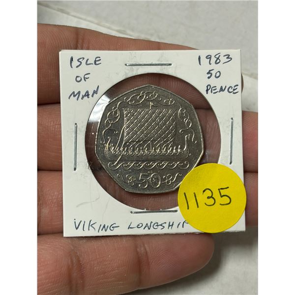 Isle of Man. 1983 50 Pence. Viking ship. EF.