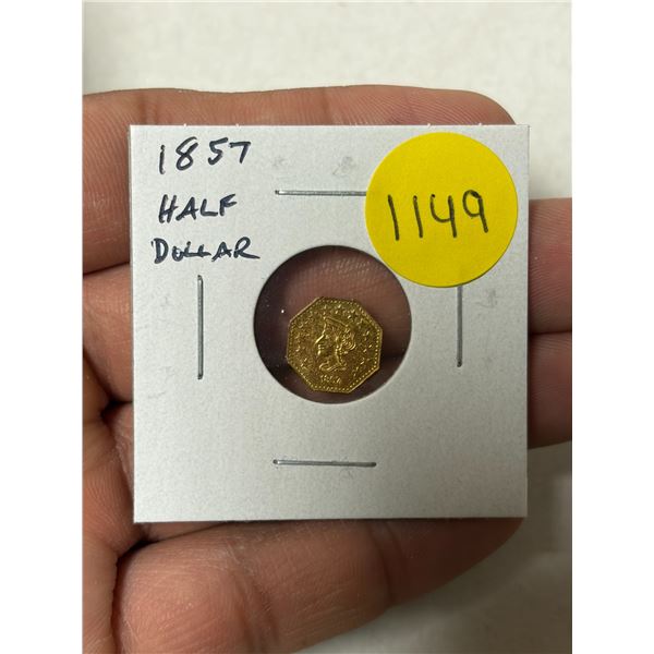 Fantasy 1857 California Half Dollar Gold. There is no gold in this coin.