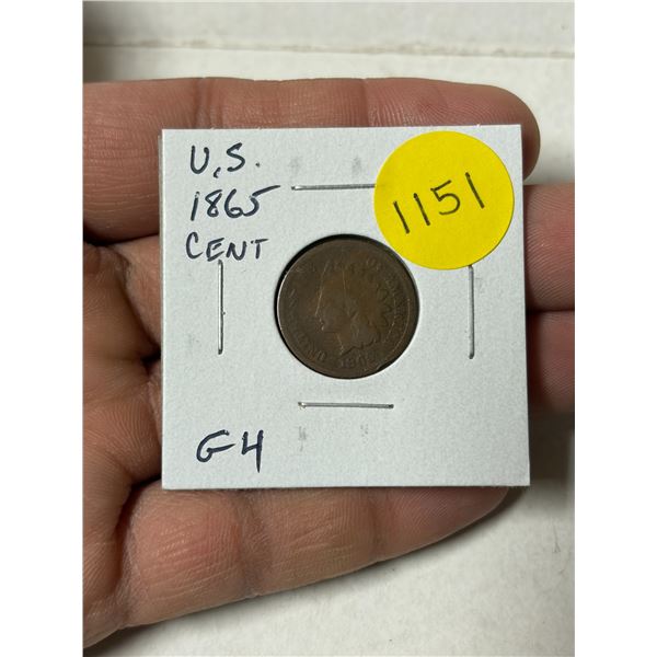 U.S. 1865 Indian Head Cent. Early Indian Head. Good.
