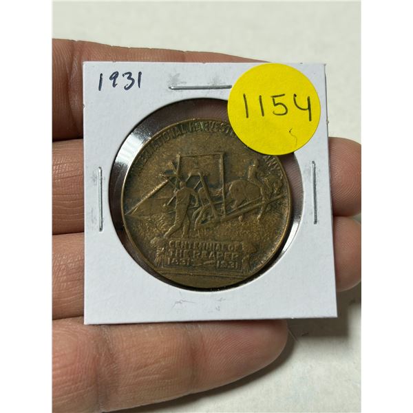 1831 - 1931 Cyrus McCormick medal. He invented the Reaper in 1831. Fine.