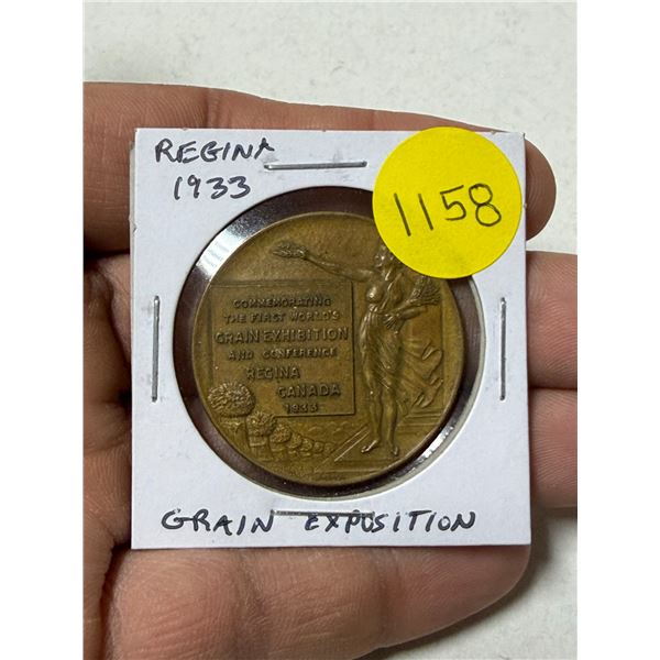 1933 Regina medal. Commemorating the First World’s Grain Exhibition and Conference Regina 1