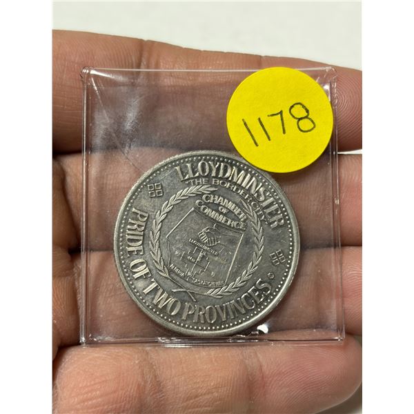 1978 Lloydminster Trade Dollar. The Pride of 2 Provinces. Uncirculated.