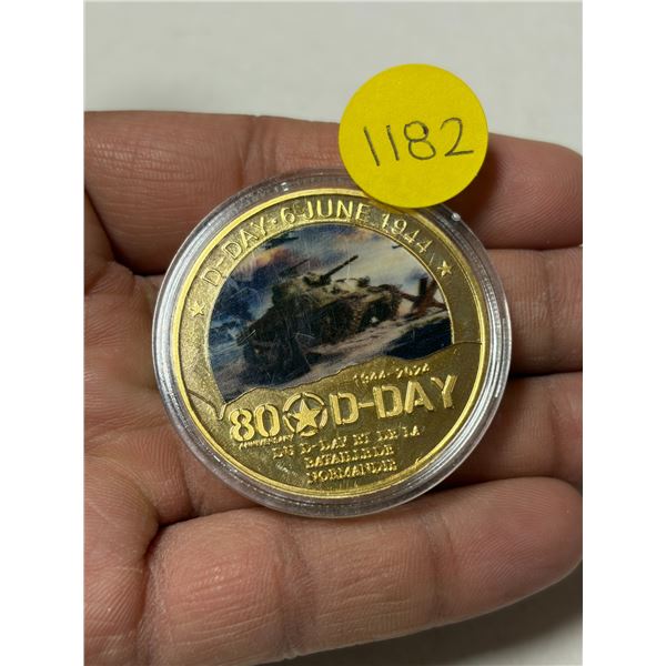 1944 – 2024 80th Anniversary of D-Day medal. Colourized. Allied Tank at D-Day. BU.