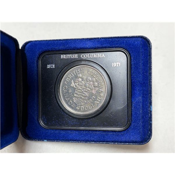 1871 – 1971 British Columbia Centennial Nickel Dollar. Housed in its original RCM case.