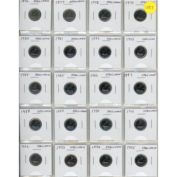 Set of 20 Canadian Specimen 10 Cents 1976 – 1995. All coins taken from Specimen sets.
