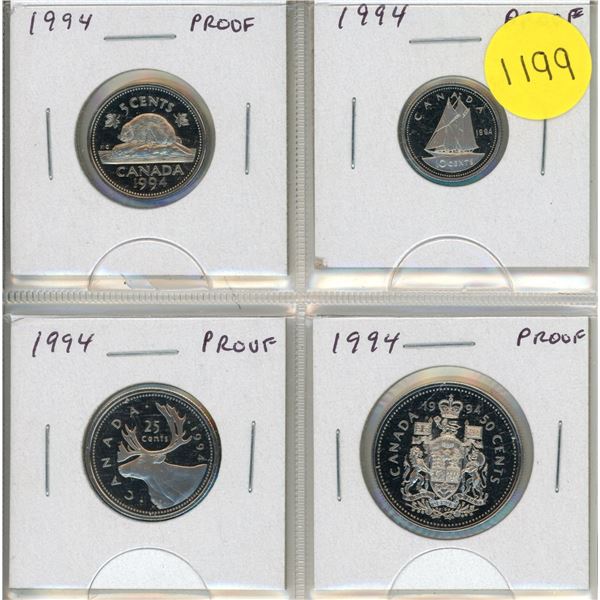 1994 Partial Proof Set. All coins have Ultra Heavy Cameos.