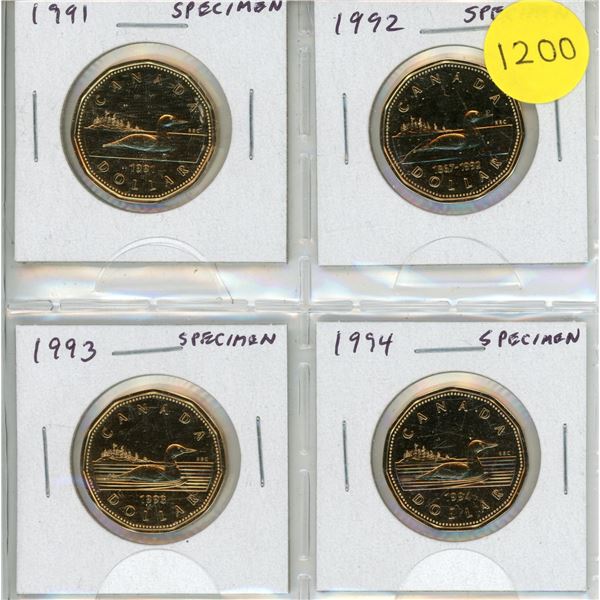Set of 4 Specimen Loonies 1991 – 1994.