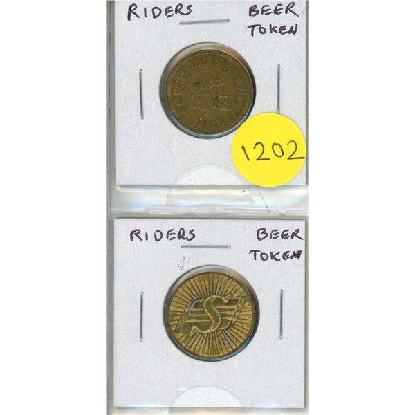 Set of 2 different Saskatchewan Roughriders Beer Tokens.