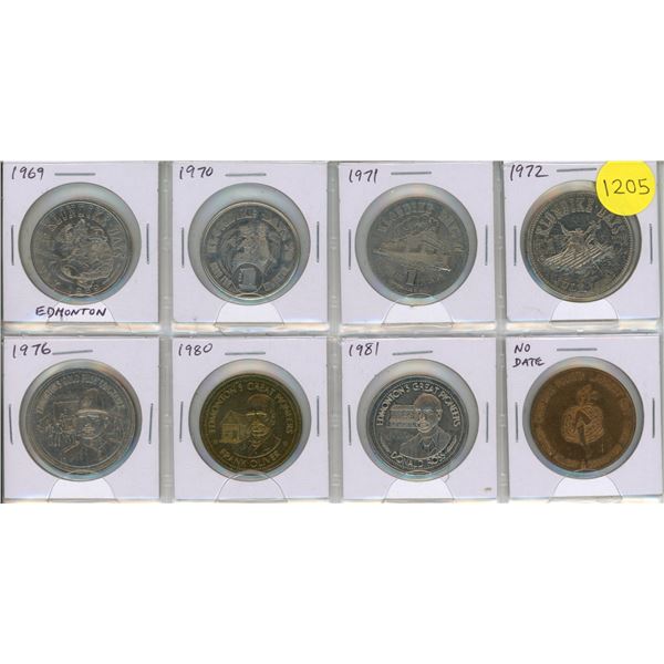 Set of 8 Edmonton Klondike Days Trade Dollars.